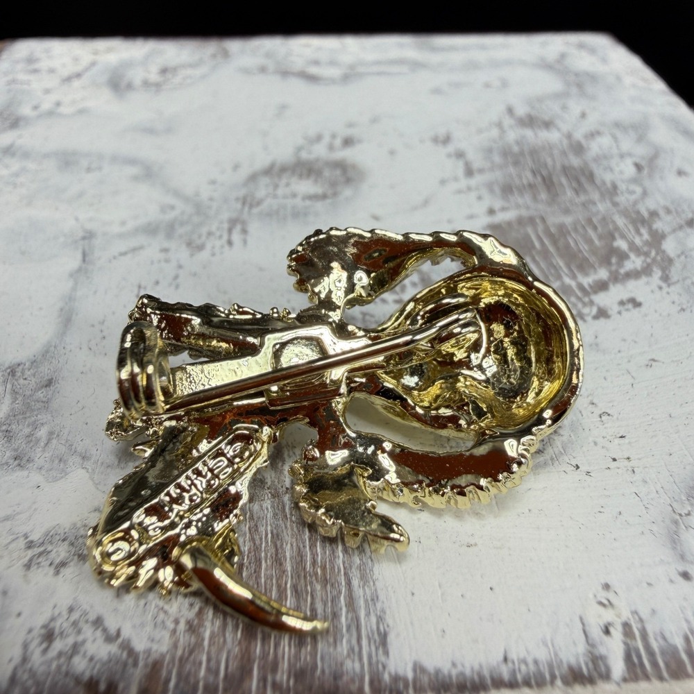 Gerrys Vintage Gold Tone Poodle Dog Brooch Green Rhinestone Eyes Collar 1 Inch - Picture 6 of 10
